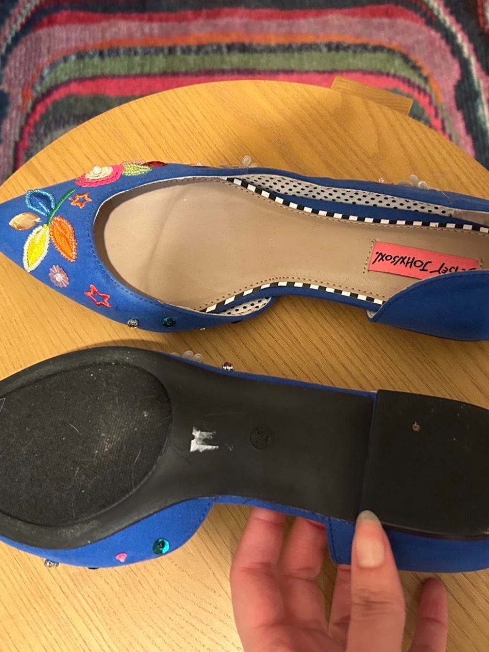 Betsey Johnson Royal Blue Pointed Toe Embroidered Flats - Picture 4 of 4